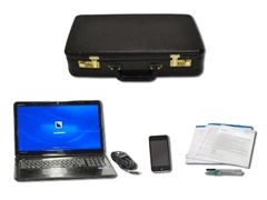 Briefcase with Laptop, Charger, Smart Phone, Paperwork, Pens