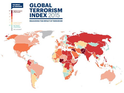 The Impact of Terrorism (Global Terrorism Index 2015) - Iraq, Nigeria, Afghanistan, Pakistan, Syria are most affected by terrorism