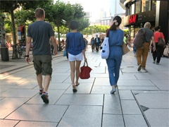 Pedestrians Walking in a Shopping Area